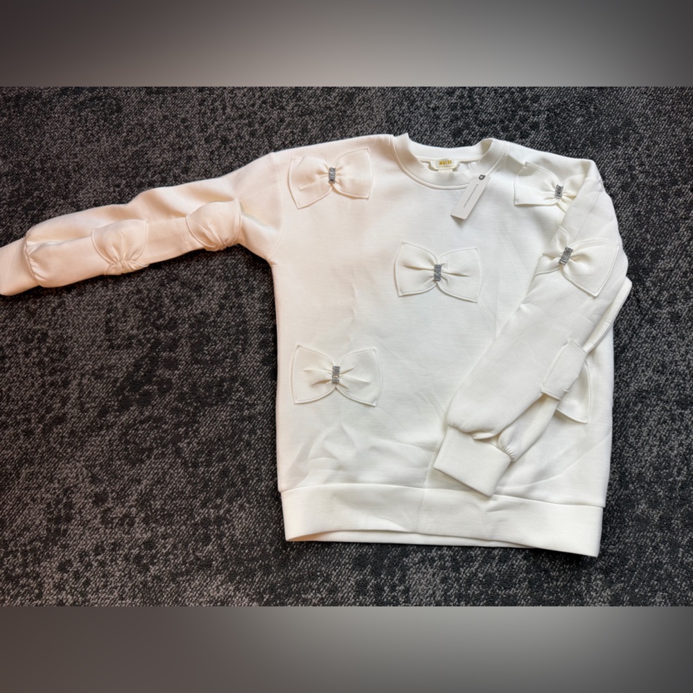 Maeve White Bow-Embellished Sweater